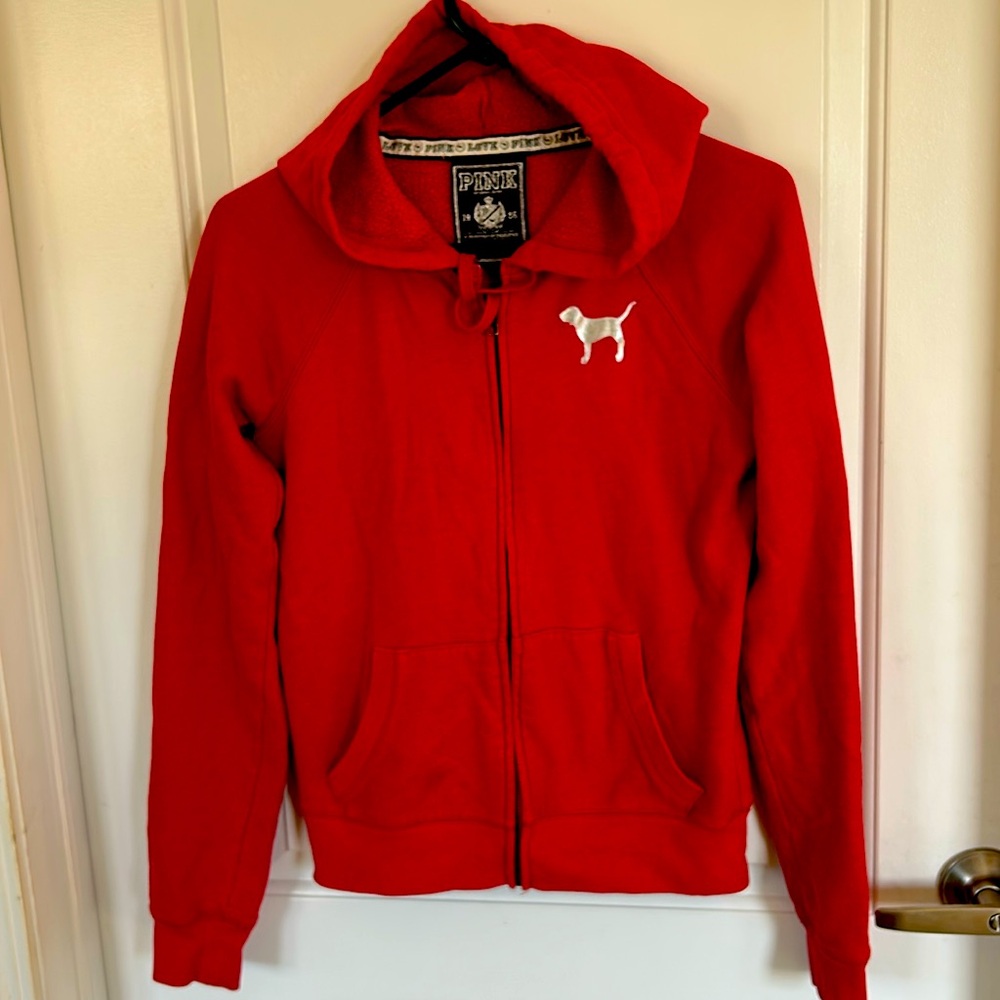 Like new Victoria’s Secret pink ladies Small zipdown red hoodie